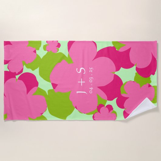 Serviette de plage Popflower rose/vert (Devant)