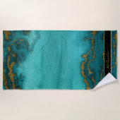 Serviette De Plage Porte en marbre doré turquoise Nom Monogramme Pers (Devant)