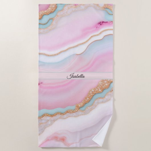 Serviette De Plage Porte rose clair Marbre Collection tendance (Devant)
