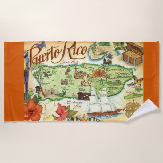 Serviette de plage Porto Rico Map (Devant)