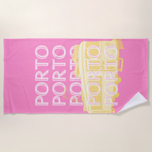Serviette De Plage Porto Travel Art, Portugal, Rose
