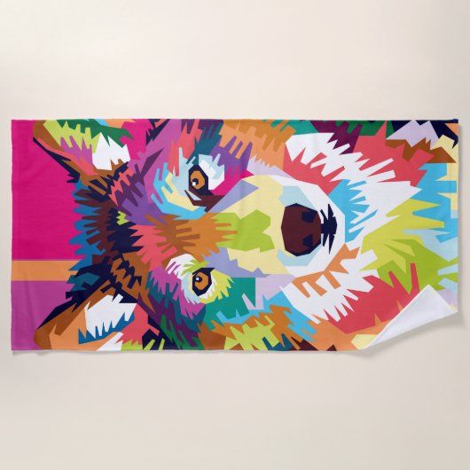 Serviette De Plage Portrait couleur Pop Art Wolf (Devant)