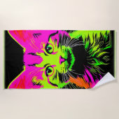 Serviette De Plage Portrait de chat de Neon (Devant)