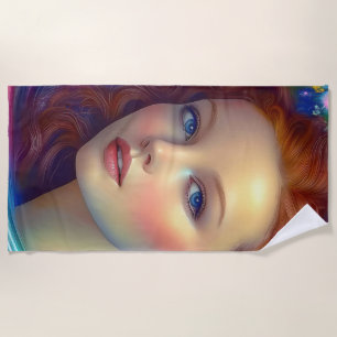 Serviette De Plage Portrait de cheveux arc-en-ciel enchanté
