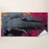 Serviette De Plage Portrait d'éléphant Pop Art Graffiti (Devant)
