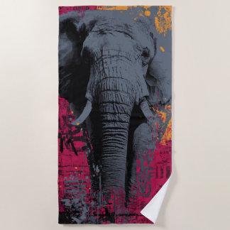 Serviette De Plage Portrait d'éléphant Pop Art Graffiti