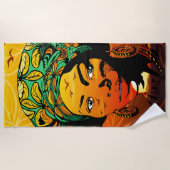 Serviette De Plage Portrait féminin africain avec coucher de soleil (Devant)