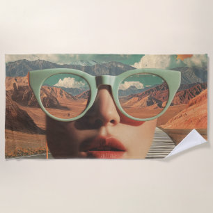 Serviette De Plage Portrait surréaliste avec lunettes reflétant le dé