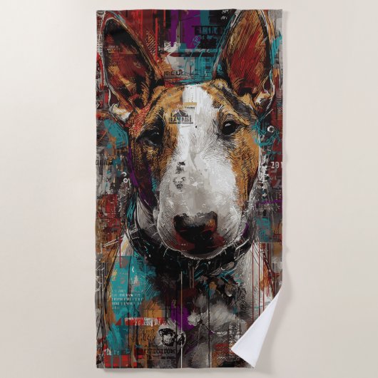 Serviette De Plage Portrait urbain de Bull Terrier (Devant)