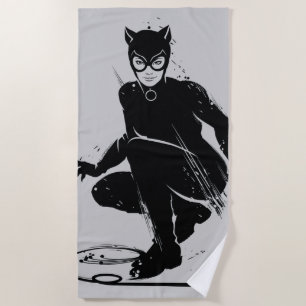 Serviette De Plage Pose à pinceau en encre Catwoman
