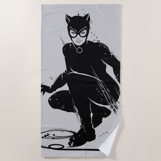 Serviette De Plage Pose à pinceau en encre Catwoman (Devant)