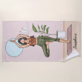 Serviette De Plage Pose Arbre Yoga Vrikshasana Femme Avec Nom Personn (Devant)