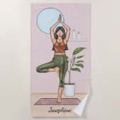 Serviette De Plage Pose Arbre Yoga Vrikshasana Femme Avec Nom Personn (Devant)