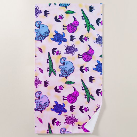 Serviette De Plage Poster de animal coloré (Devant)
