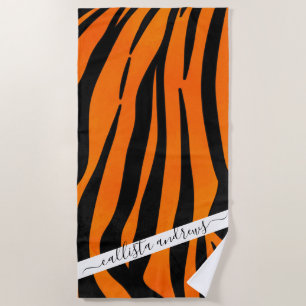 Serviette De Plage Poster de animal de bandes de tigres noirs orange