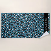 Serviette De Plage Poster de animal, Léopard Bleu, Coeurs, Votre Nom (Devant)
