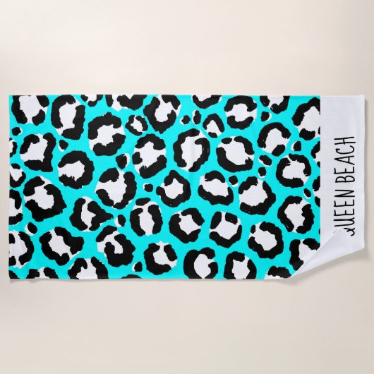Serviette De Plage Poster de animal moderne Cyan Blue Leopard (Devant)