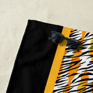 Serviette De Plage Poster de animal noir orange amusant