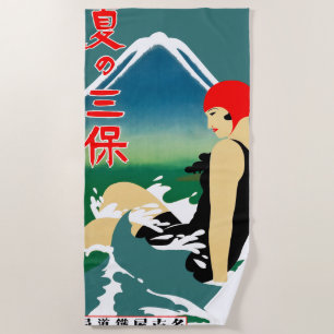 Serviette De Plage Poster touristique japonais 1930 Art Déco Girl