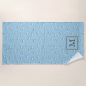 Serviette De Plage Poudre Blue Whimsical Chats Motif avec Monogramme (Devant)