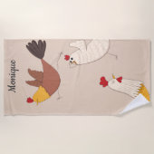 Serviette De Plage poule folle ferme moderne monogramme (Devant)