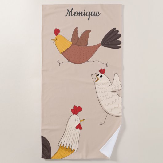 Serviette De Plage poule folle ferme moderne monogramme (Devant)