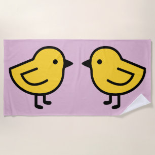 Serviette De Plage Poulet Jaune Sur Fond Rose
