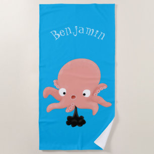 Serviette De Plage Poulpe bébé rose mignon humour de dessin animé