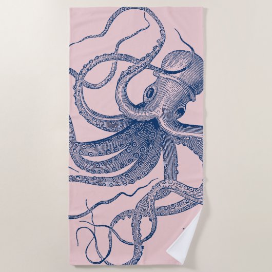 Serviette De Plage poulpe blanche sur un arrière - plan bleu (Devant)