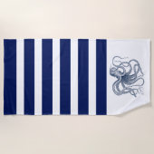 Serviette De Plage poulpe bleue à rayures blanches et bleues (Devant)