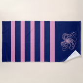 Serviette De Plage poulpe rose avec rayures bleues et roses (Devant)