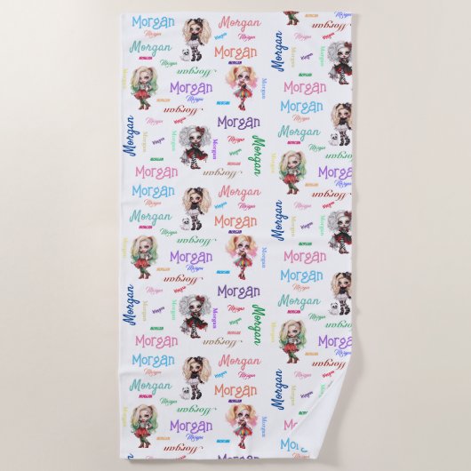 Serviette De Plage Poupée Éffrayante Halloween Thème avec nom (Devant)