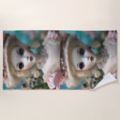 Serviette De Plage Poupée Vintage bleue, (Devant)