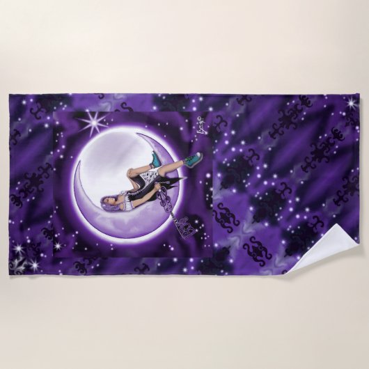 Serviette de plage pour enfant de lune violette (Devant)