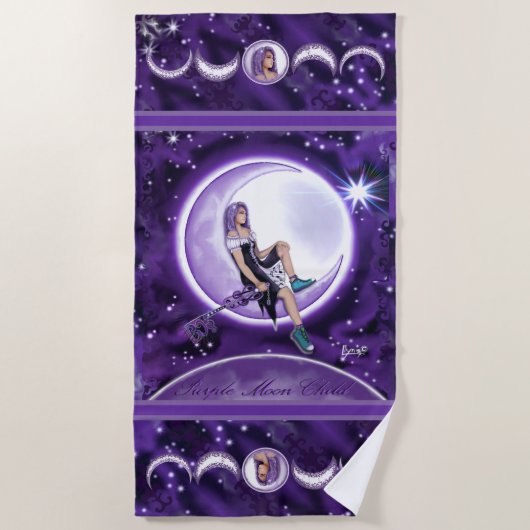 Serviette de plage pour enfant de lune violette (Devant)