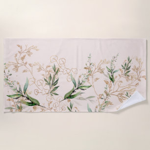 Serviette De Plage Premium Moderne Boho Eucalyptus Clair Rose