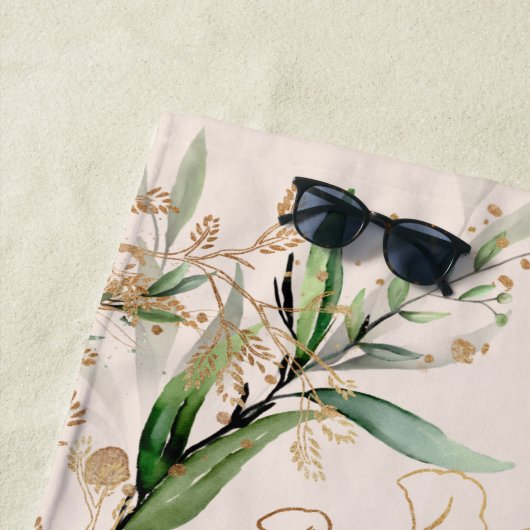 Serviette De Plage Premium Moderne Boho Eucalyptus Clair Rose (En situation)
