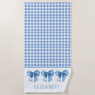 Serviette De Plage Préppy bleu et blanc En vichy et fond