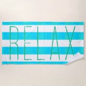 Serviette De Plage Preppy Caribbean Blue and White Stripe Relax  (Devant)