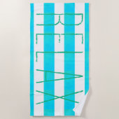 Serviette De Plage Preppy Caribbean Blue and White Stripe Relax  (Devant)