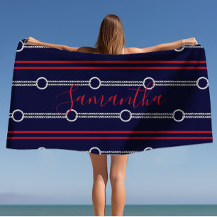 Serviette De Plage Preppy Cute Navy Nom personnalisé Beach Towel