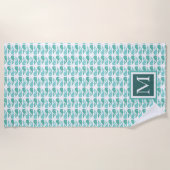 Serviette De Plage Preppy Green Whale Monogram Beach Towel (Devant)