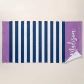 Serviette De Plage Preppy Nautical Striment Marine Purple Calligraphy (Devant)