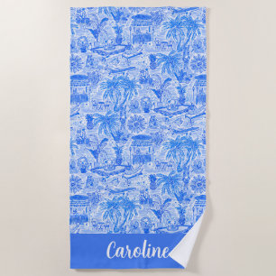 Serviette De Plage Preppy Palm Beach Blue Animal Vacances Personnalis