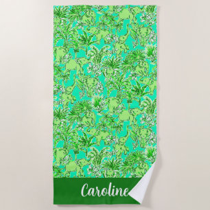 Serviette De Plage Preppy Palm Beach Eléphants verts Personnalisé
