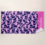 Serviette De Plage Preppy Palm Beach Flamant rose marin rose Personna (Devant)