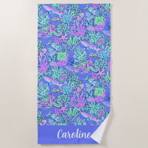 Serviette De Plage Preppy Palm Beach Lavender Vie marine personnalisé