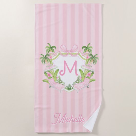 Serviette De Plage Preppy Palm Beach Monogram Crest (Devant)