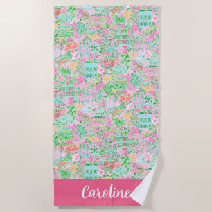 Serviette De Plage Preppy Palm Beach Rose Charleston Personnalisé