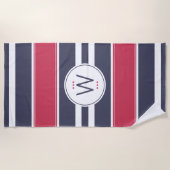 Serviette de plage Preppy Red, White & Blue Stripe (Devant)